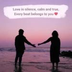 A couple holding hands at sunset with a short love poem overlay that expresses deep emotions in few words