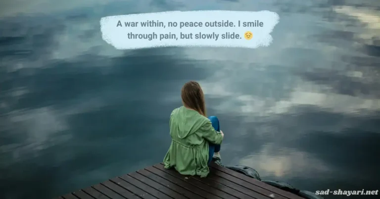 Sad girl sitting alone by a lake, reflecting emotional pain — quote about inner struggle and smiling through depression. Perfect for poems about depression and emotional healing