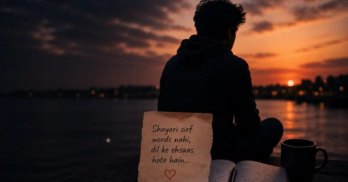 sad shayari emotional writing notebook sunset alone boy heartbreak feeling